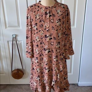 High neck floral ruffle dress